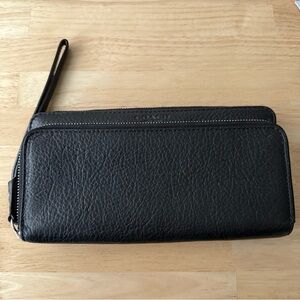 COACH Black Pebbled Leather Double Zip Wristlet Wallet NWT